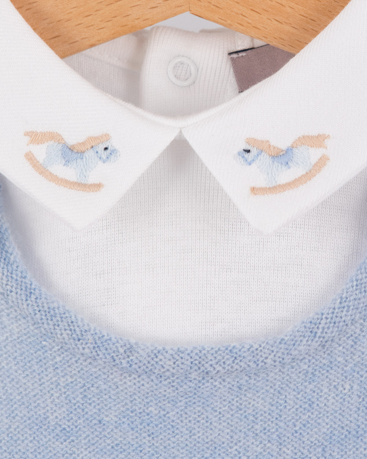 Italian Embroidered Light Blue Rocking Horse Onesie - Onesie