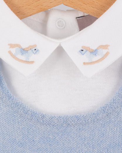 Italian Embroidered Light Blue Rocking Horse Onesie - Onesie
