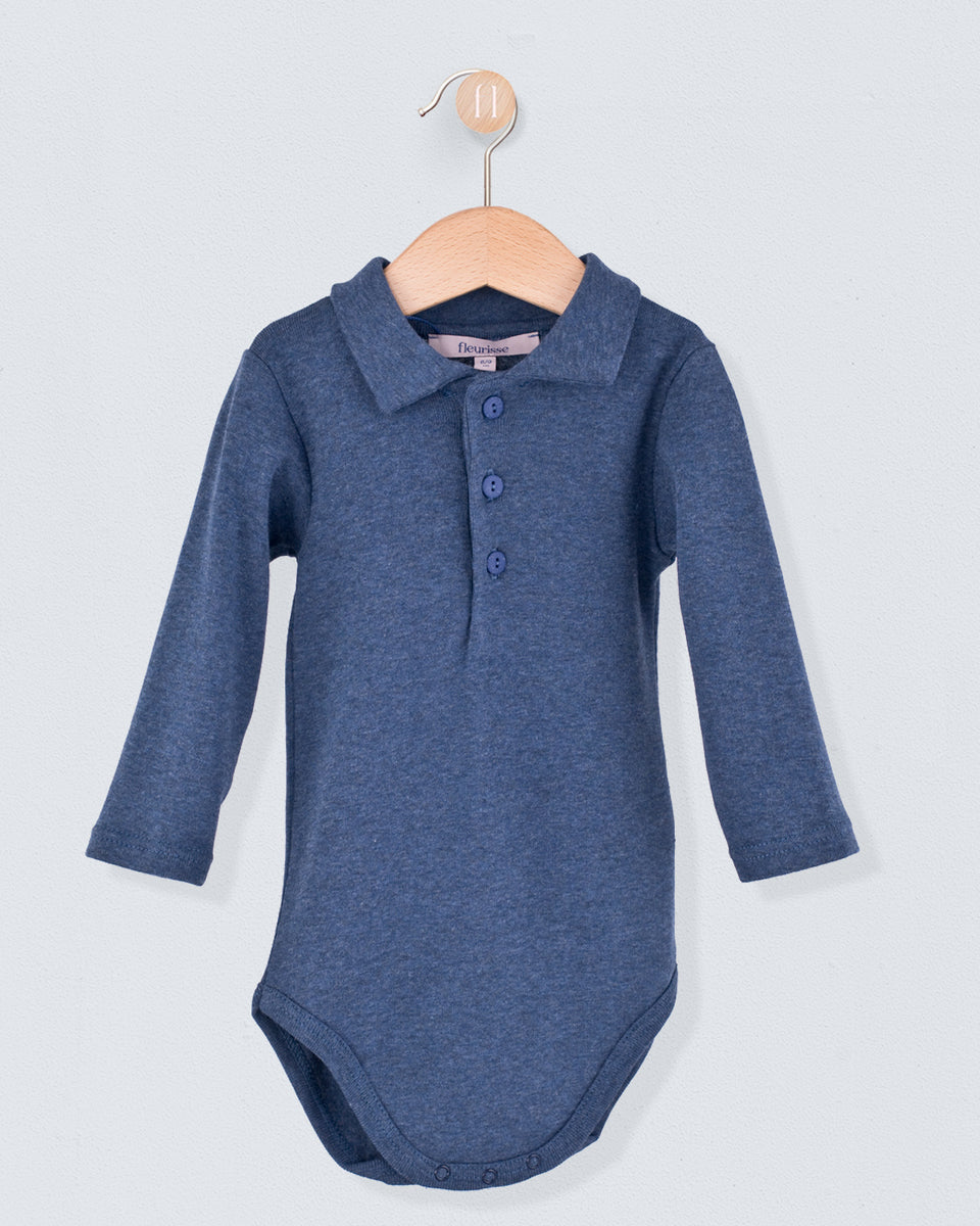 Italian Brushed Cotton Jean Blue Polo Onesie