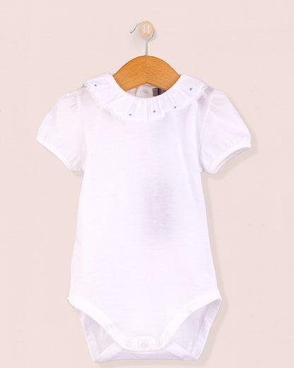 Ines Ruffle Onesie Embroidered Blue Dots - Onesie