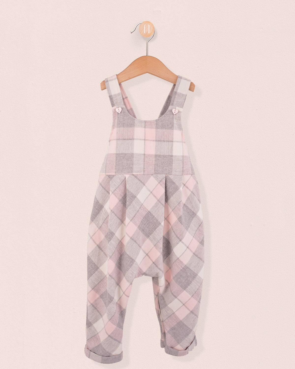 Ella French Pink Plaid Flannel Overall - Romper