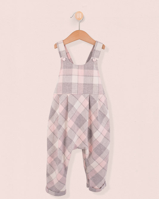 Ella French Pink Plaid Flannel Overall - Romper