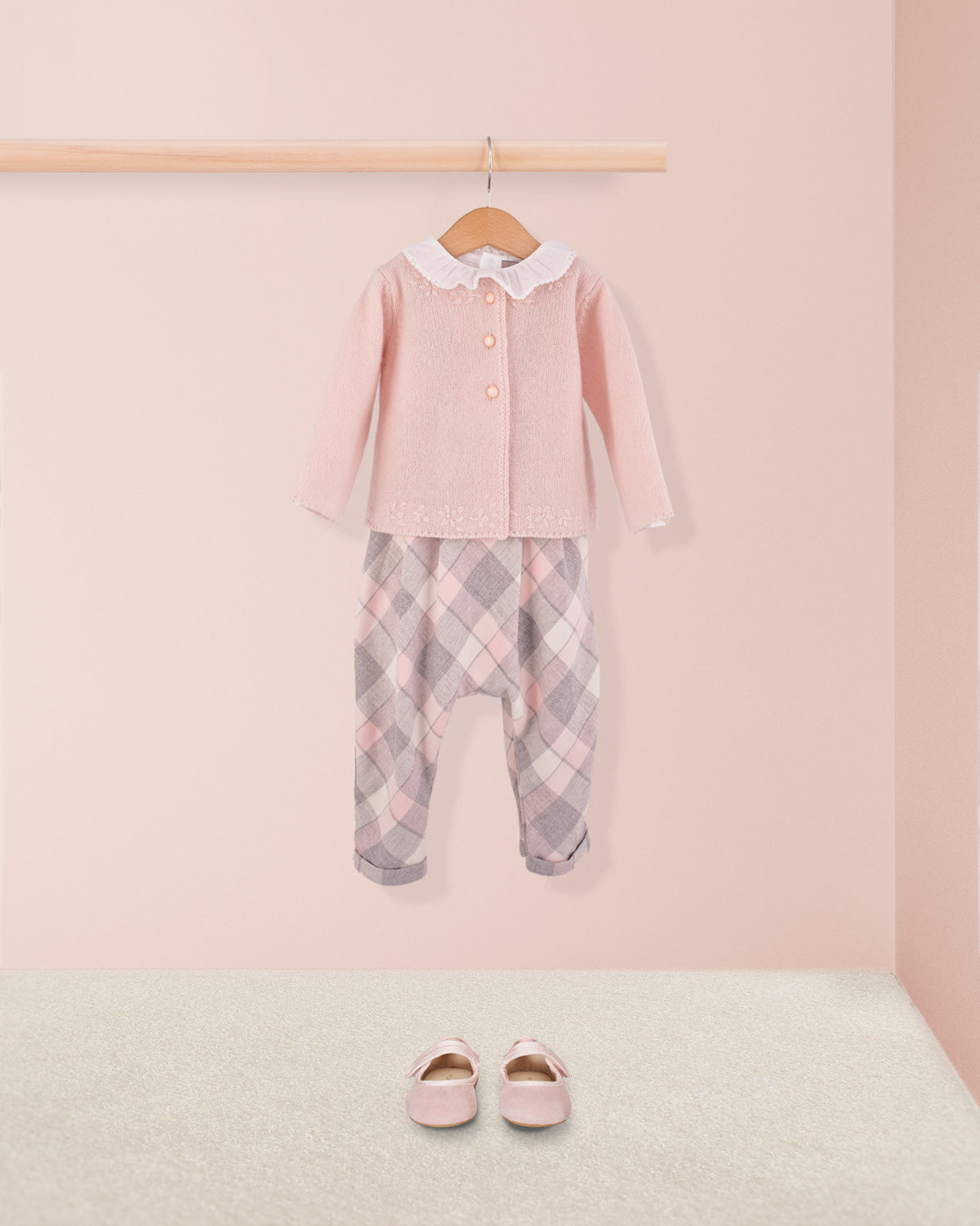 Ella French Pink Plaid Flannel Overall - Romper