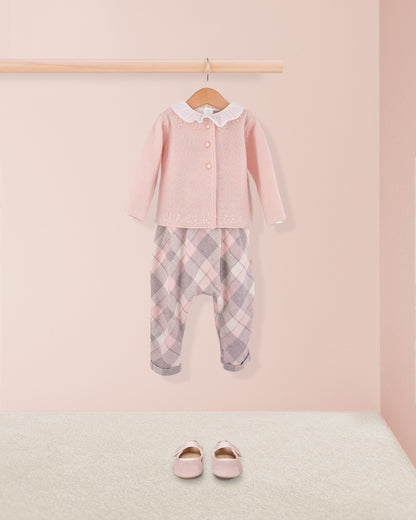 Ella French Pink Plaid Flannel Overall - Romper