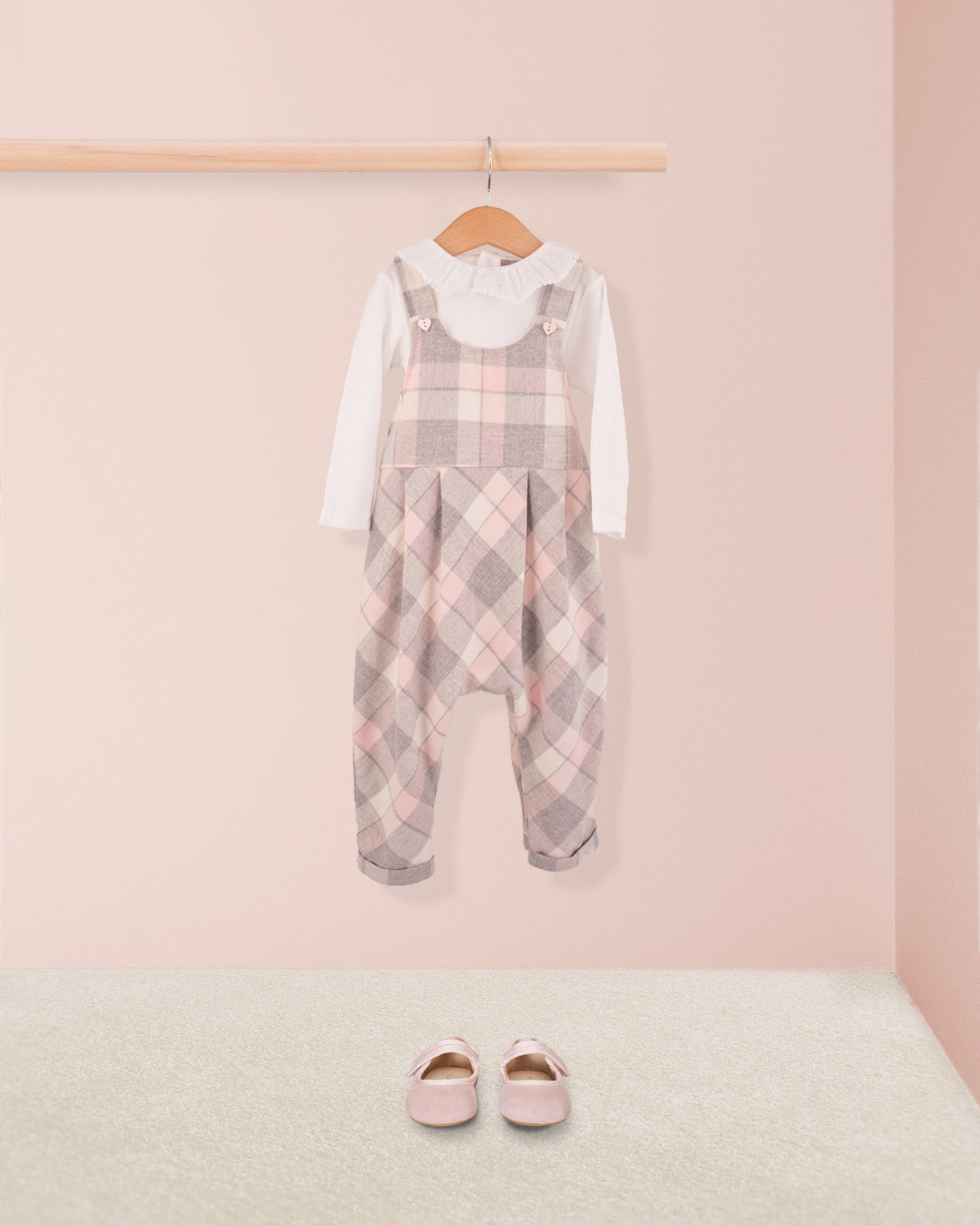 Ella French Pink Plaid Flannel Overall - Romper