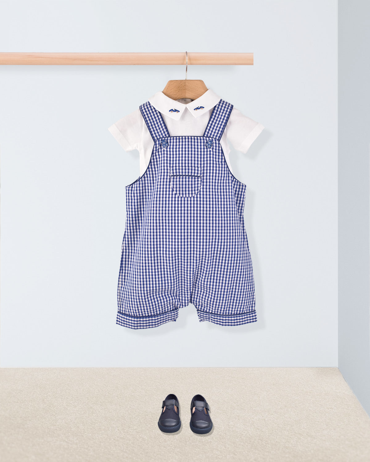 Starboard French Navy Gingham Shortall - Romper