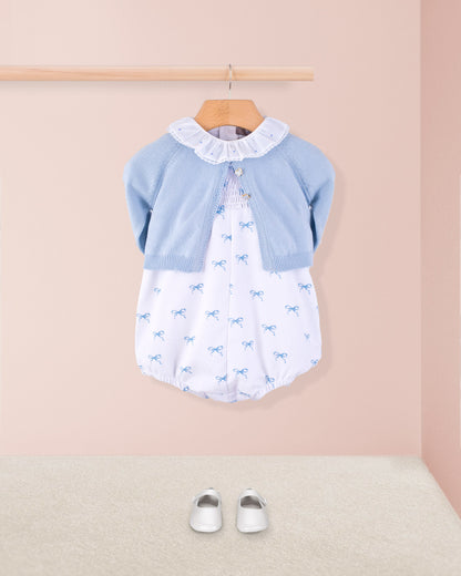 Palm Beach Antique Blue Bows Bubble - Romper