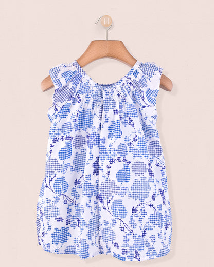 Back view of Alicia Connecticut Royal Tunic showing snap closures and floral print