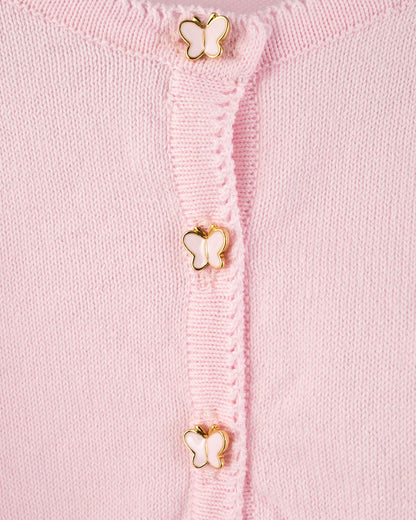 Betsy Petal Pink Cardigan with Butterfly Buttons - Cardigan