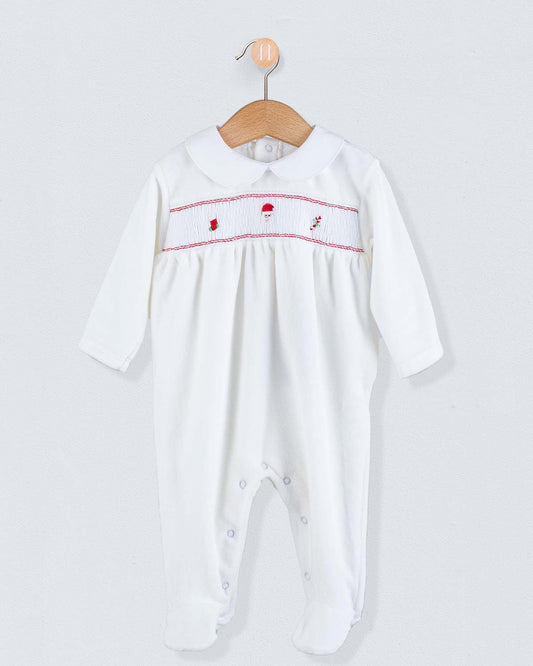 Pima Velour Christmas Smocked Stretchie - Stretchie