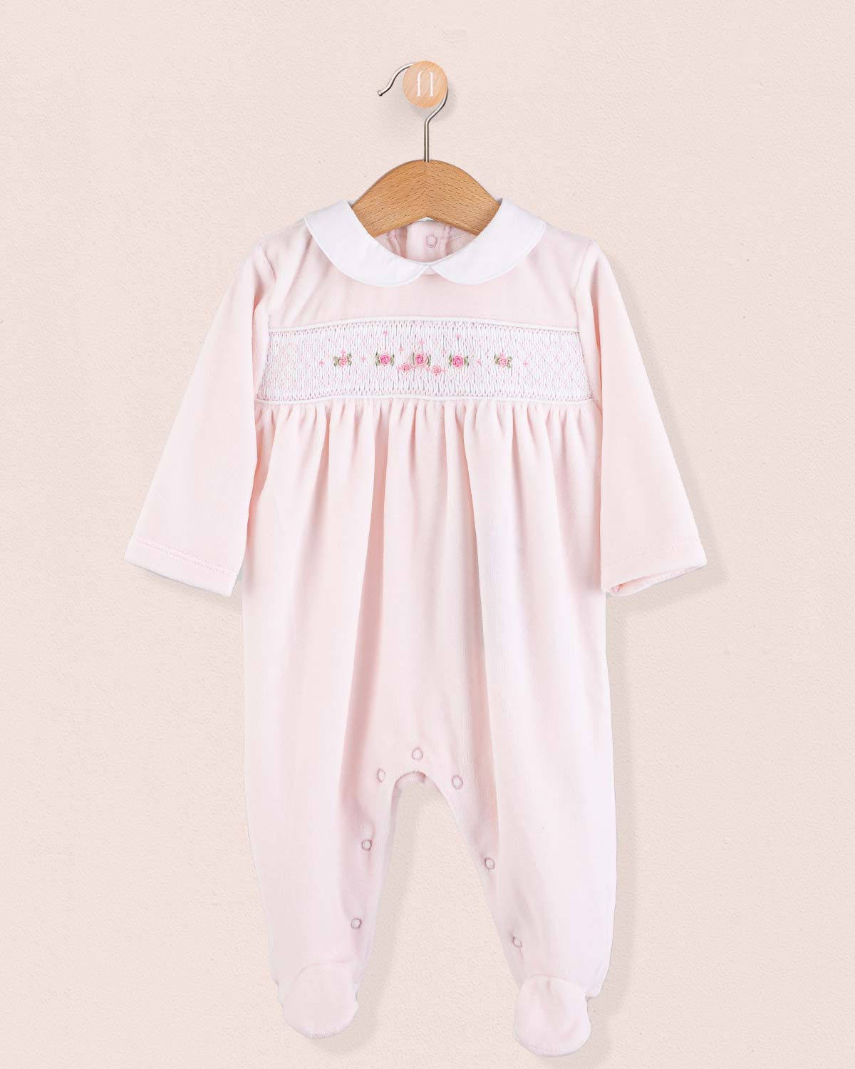 Pima Pink Velour Smocked Stretchie - Stretchie