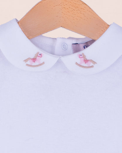 Onesie Italian Embroidered Pink Rocking Horse - Onesie
