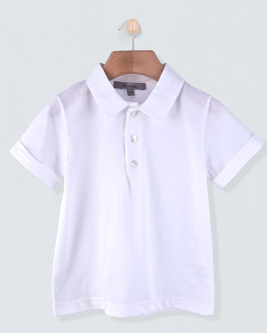 White Italian Linen Trim Polo - Shirt