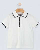 Polo Shirt Short Sleeve Italian Navy Trim Piquet