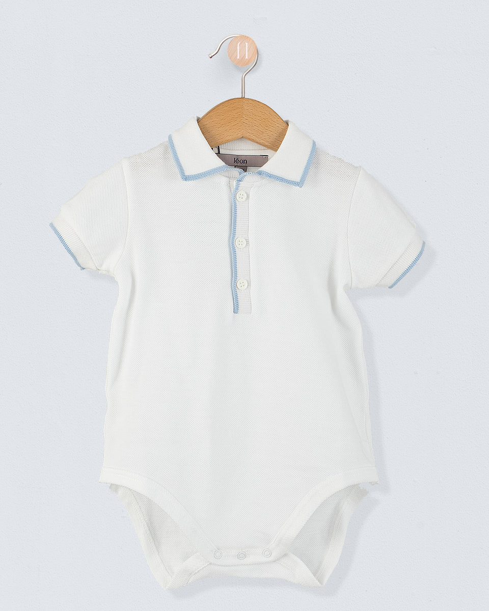 Polo Onesie Italian Light Blue Trim Piquet