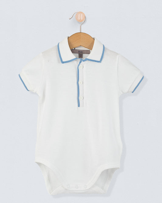 Polo Onesie Italian Medium Blue Trim Piquet - Onesie