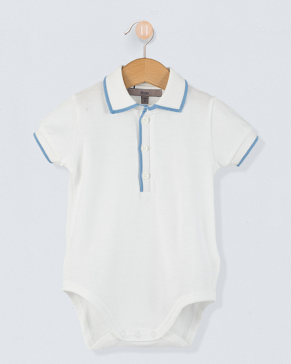 Polo Onesie Italian Medium Blue Trim Piquet