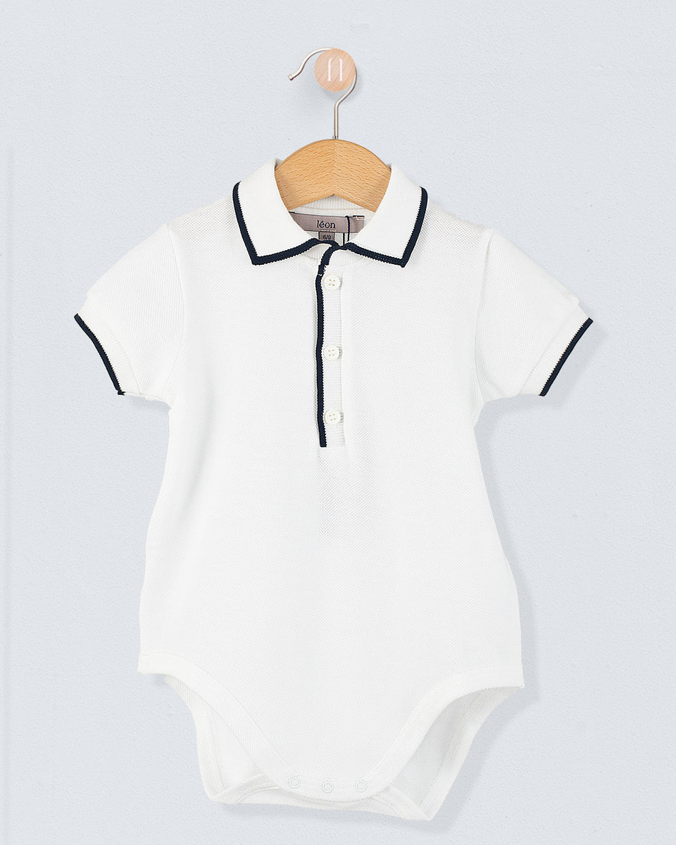 Polo Onesie Italian Navy Trim Piquet