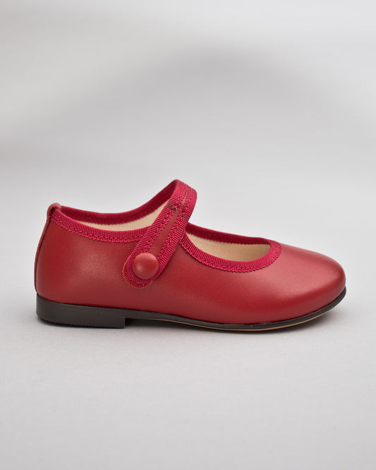 Elizabeth Red Leather Mary-Jane With Velcro Closure - Shoe