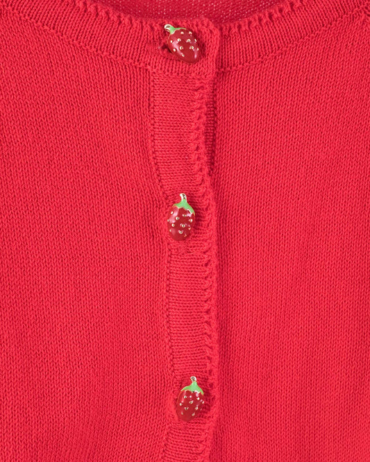 Betsy Red Cardigan with Strawberry Buttons - Cardigan