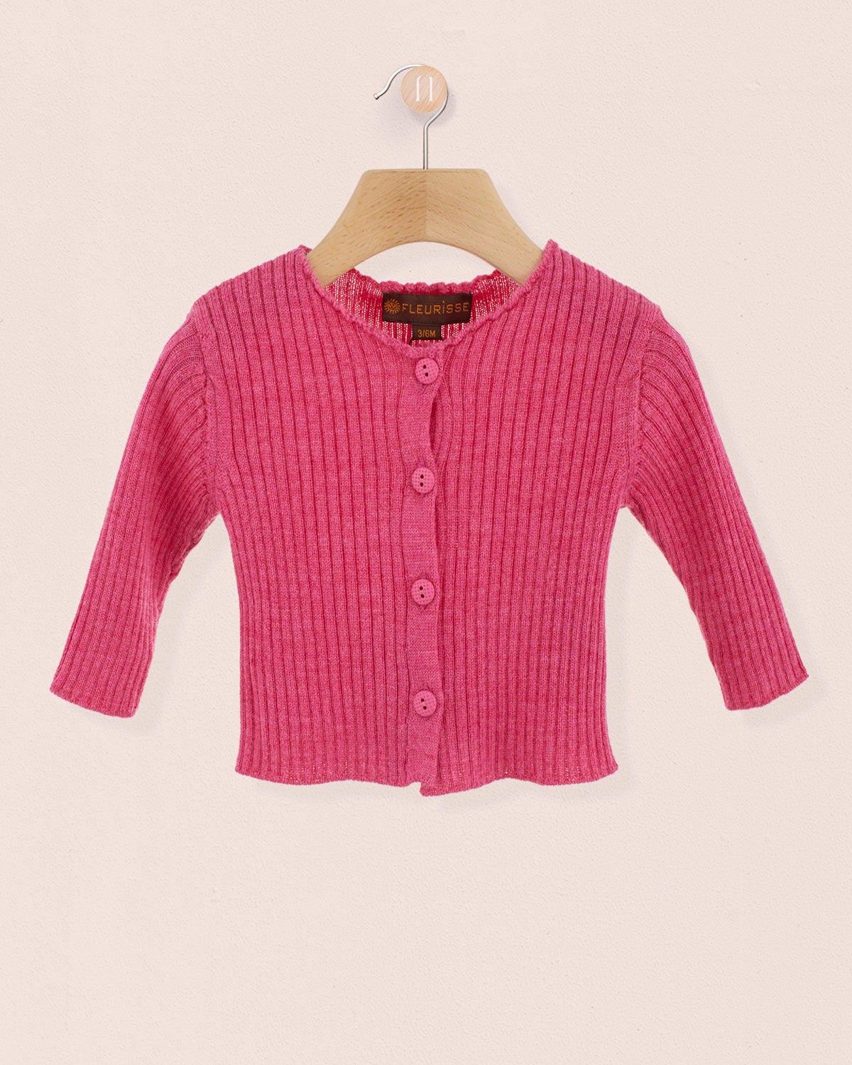 Ribbed Framboise Mélange Cardigan - Cardigan