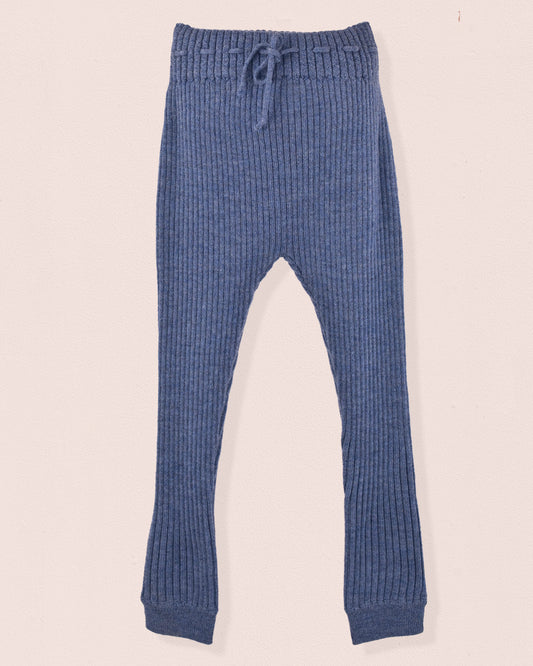 Ribbed Blue Mélange Knit Legging - Legging