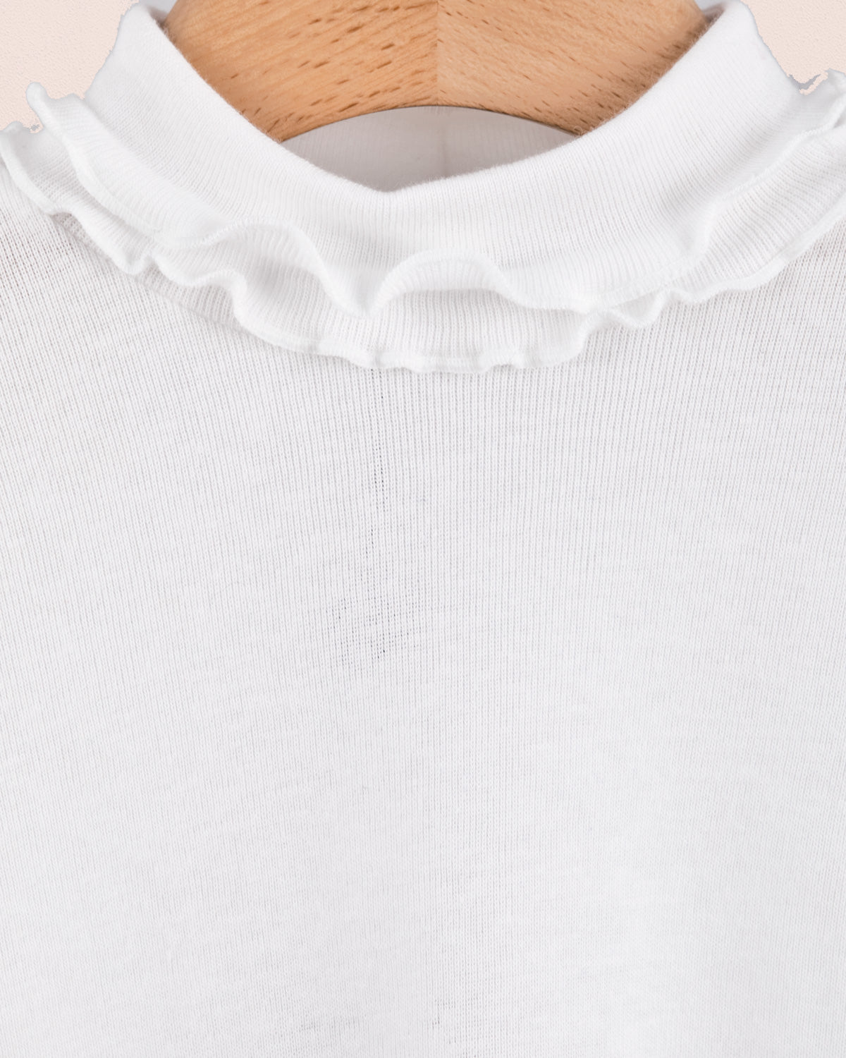 Ruffle Turtleneck Italian Brushed Cotton White - Jersey