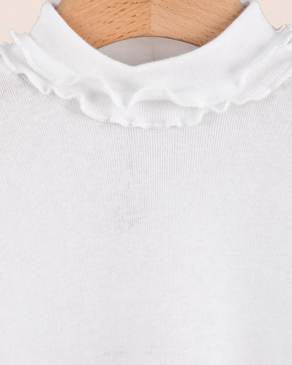 Ruffle Turtleneck Italian Brushed Cotton White - Jersey
