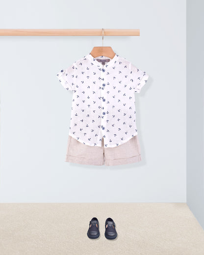 Brando Navy Anchors Linen Tunic - Shirt