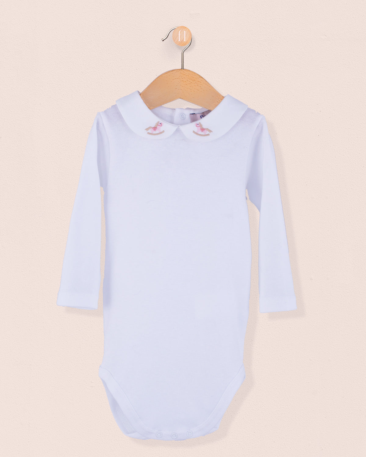 Onesie Italian Embroidered Pink Rocking Horse - Onesie