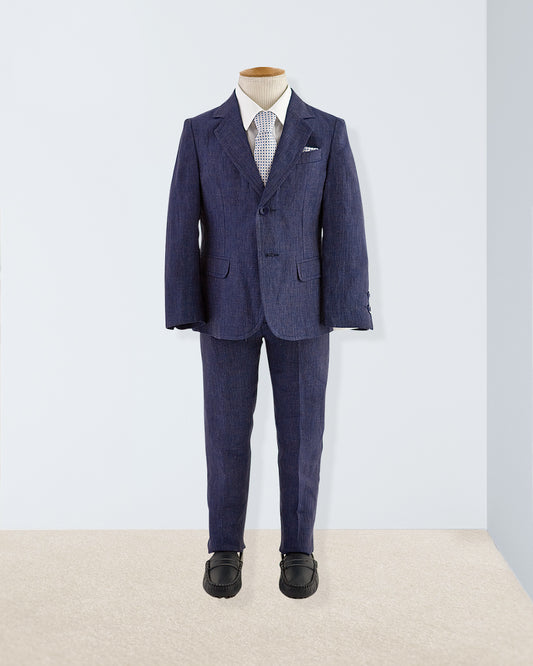 Domenico Navy Melange Linen Suit - Suit