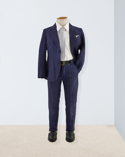 Domenico Navy Melange Linen Suit - Suit