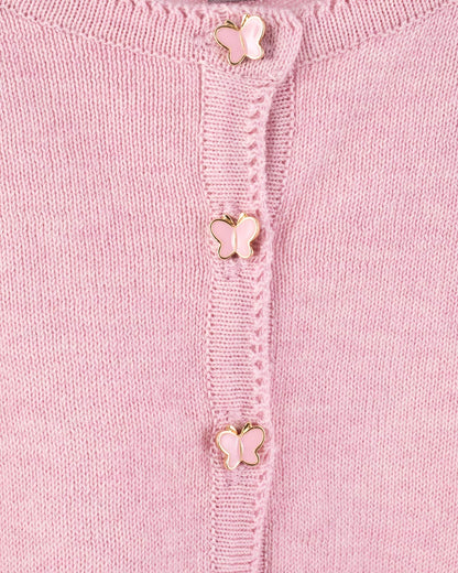Betsy Blush Rose Mélange Cardigan with Butterfly Buttons - Cardigan