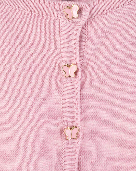 Betsy Blush Rose Mélange Cardigan with Butterfly Buttons - Cardigan