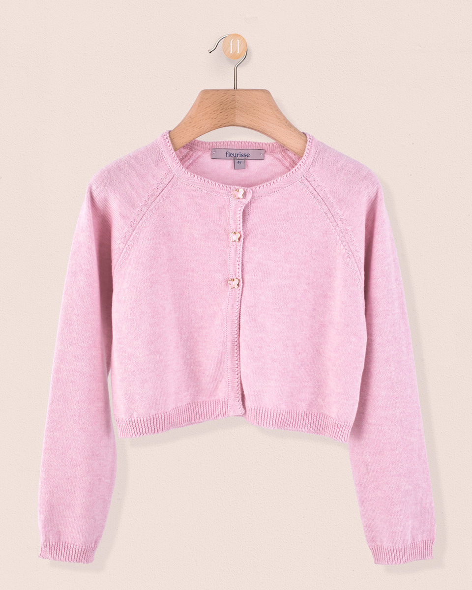 Betsy Blush Rose Mélange Cardigan with Butterfly Buttons