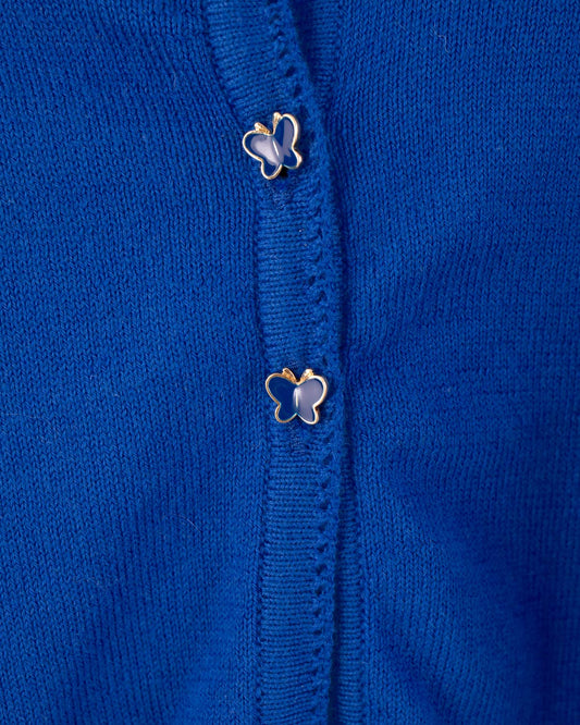 Betsy Royal Blue Cardigan with Butterfly Buttons - Cardigan