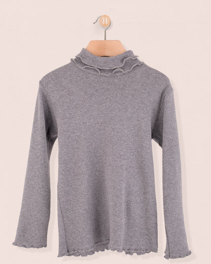 Ruffle Turtleneck Italian Brushed Cotton Charcoal - Jersey