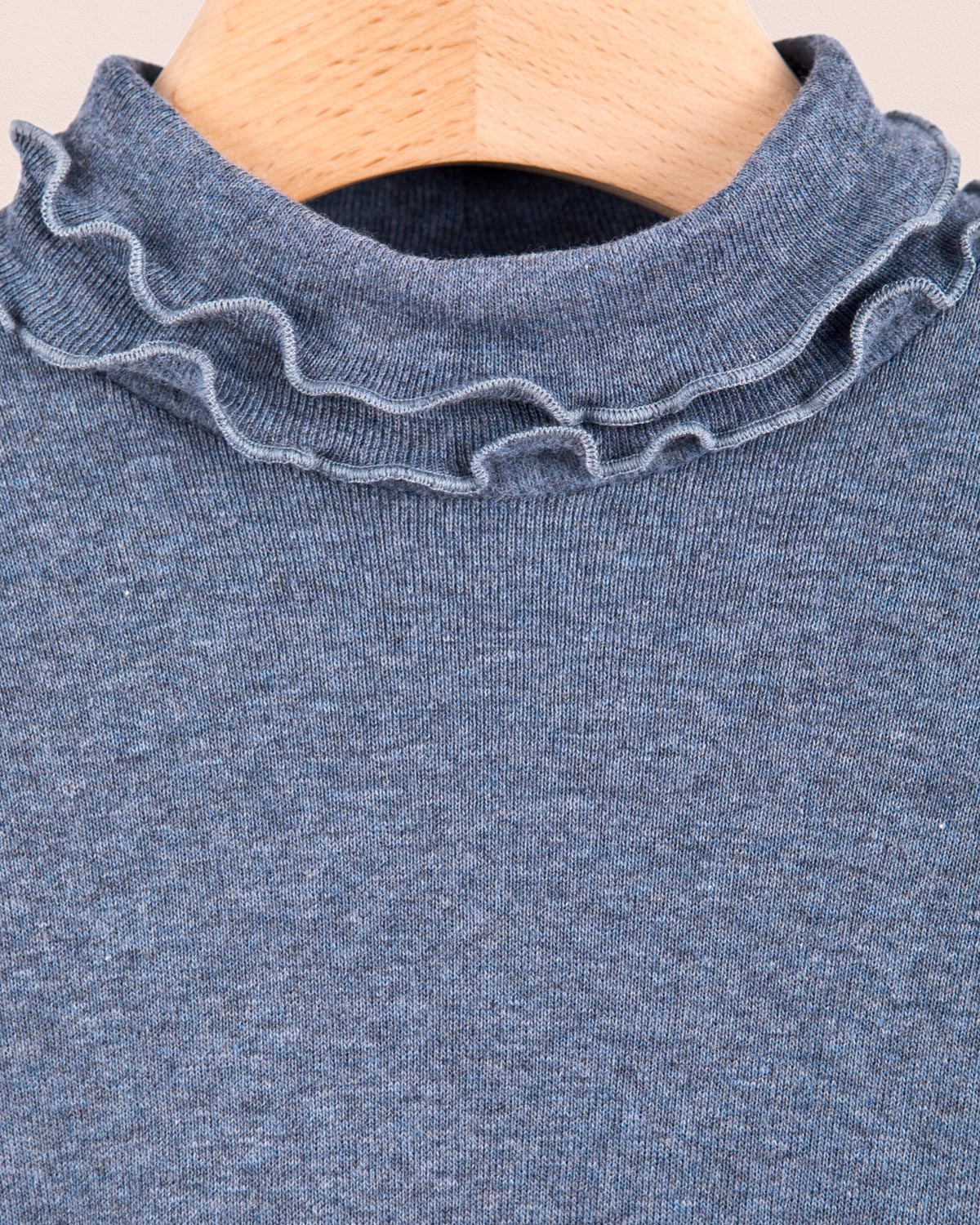 Ruffle Turtleneck Italian Brushed Cotton Jean - Jersey