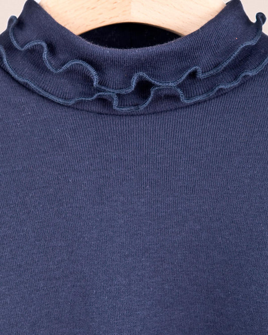 Ruffle Turtleneck Italian Brushed Cotton Navy - Jersey