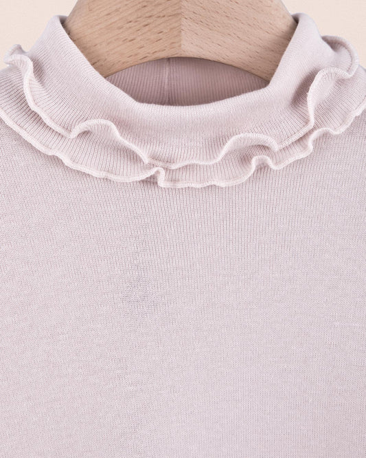 Ruffle Turtleneck Italian Brushed Cotton Blush - Jersey