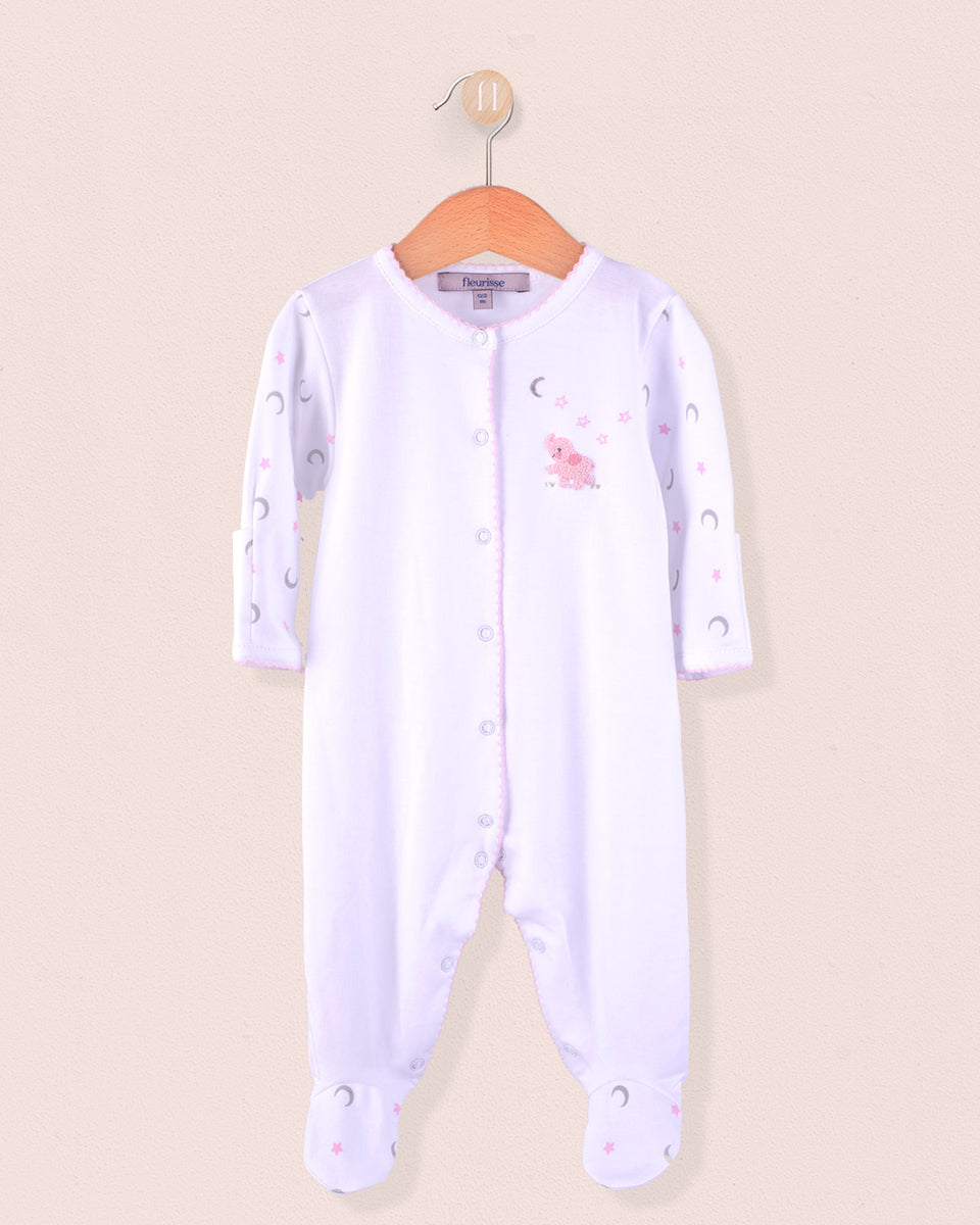 Pima Embroidered Elephant Stretchie Pink