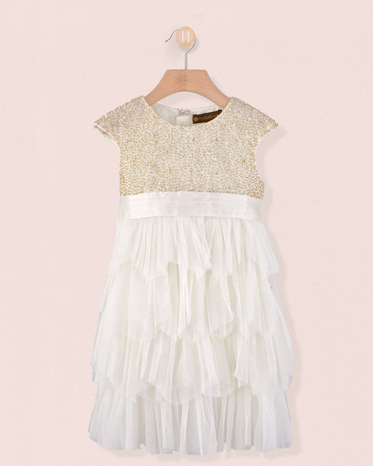 Samantha Cream and Gold Tulle Dress - Dress