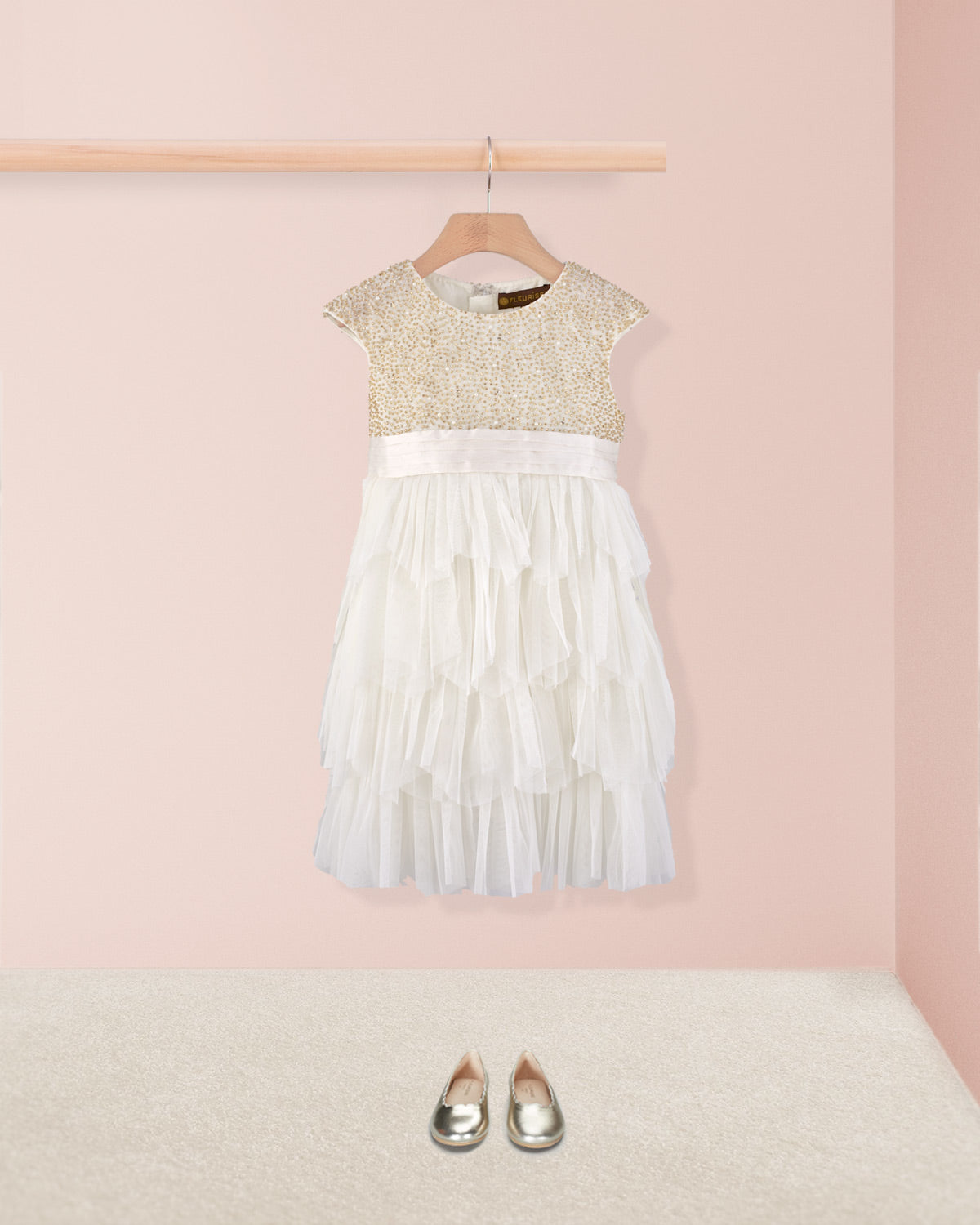 Samantha Cream and Gold Tulle Dress - Dress
