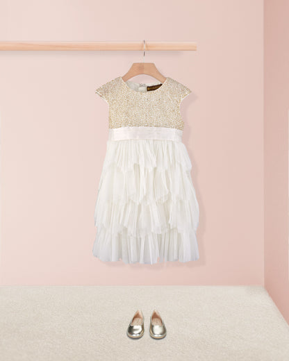 Samantha Cream and Gold Tulle Dress - Dress
