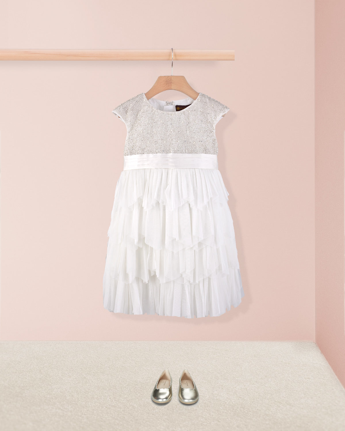 Samantha White and Silver Tulle Dress - Dress