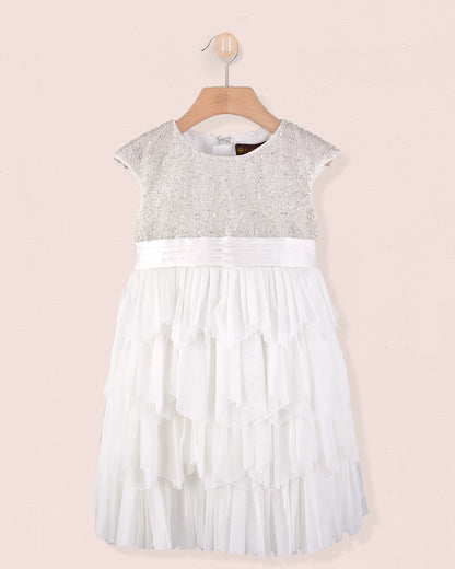 Samantha White and Silver Tulle Dress - Dress