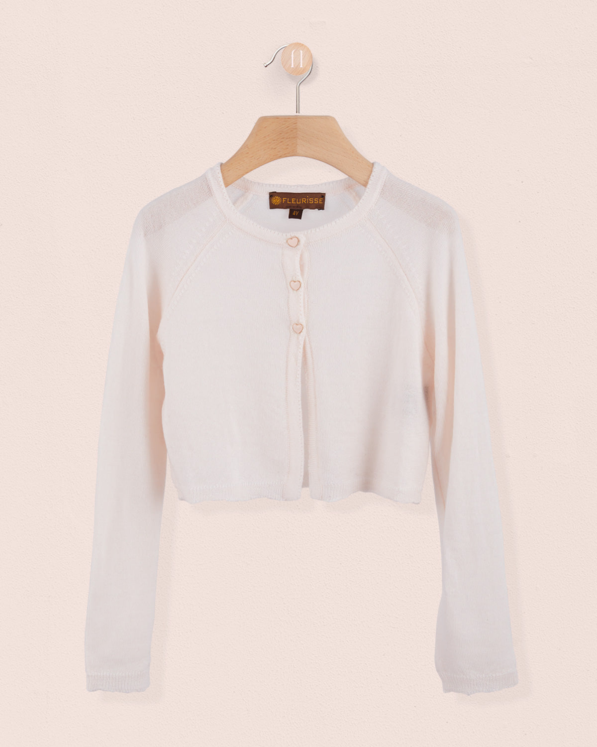 Serena Pastel Pink Wool Bolero—plain shell button - Cardigan