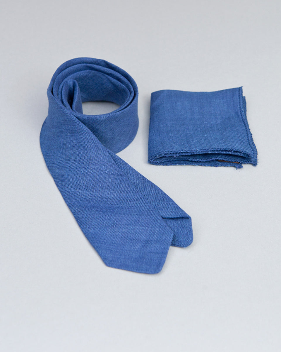 Tie and Pocket Hudson Blue Linen