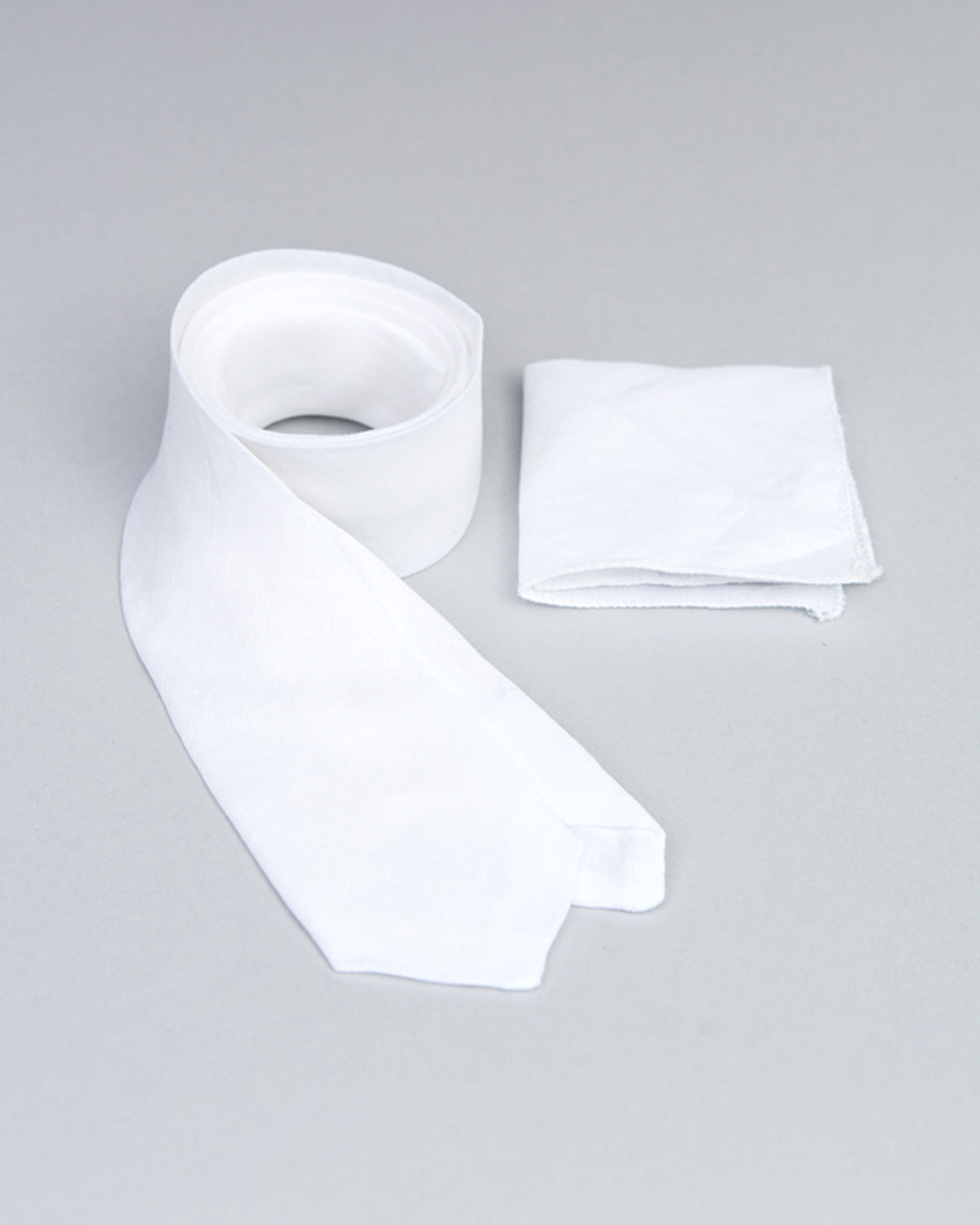 Tie and Pocket Square White Linen - Tie