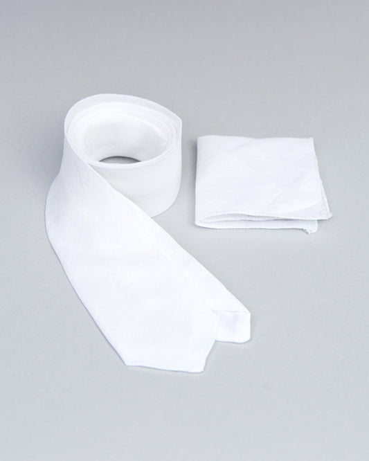 Tie and Pocket Square White Linen - Tie